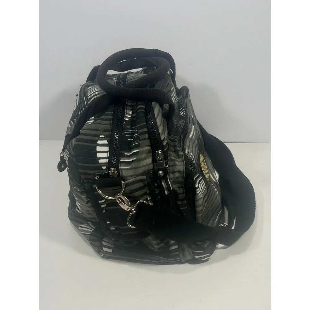Kipling Grey White Abstract Striped Nylon Crossbody Satchel Bag Dual Handle